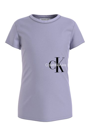 Calvin Klein Jeans Girls Purple Monogram Off Placed Slim T-Shirt