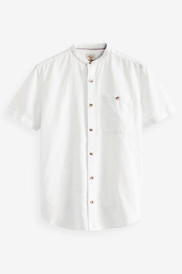 White short sleeve grandad collar shirt outlet