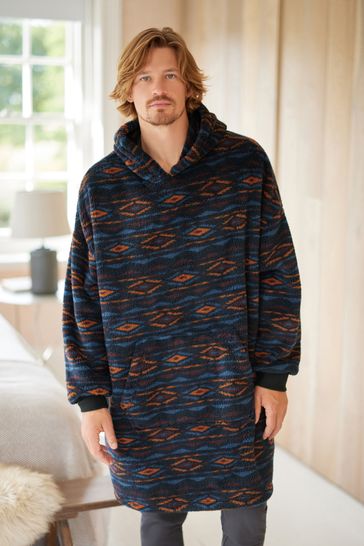 Buy Navy Blue Pattern Oversized Blanket Hoodie from Next Luxembourg