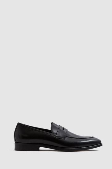 Reiss Black Grafton Leather Saddle Loafers