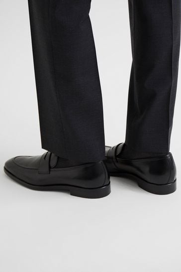 Reiss Black Grafton Leather Saddle Loafers
