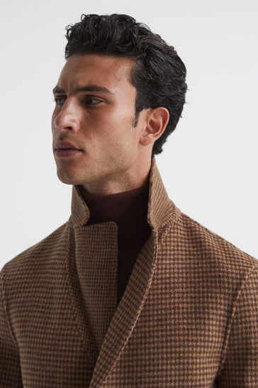 Buy Reiss Tobacco Blossom Single Breasted Brushed Wool Dogtooth Overcoat from Next Denmark