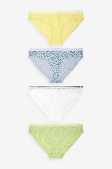 Green/Yellow Bikini Cotton Rich Logo Knickers 4 Pack