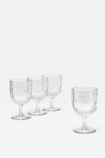 Joules Set of 4 Clear Country Cottage Bee Wine Glasses