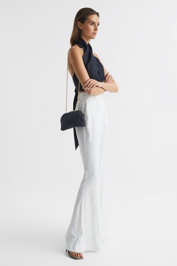 Navy embellished clutch bag hot sale