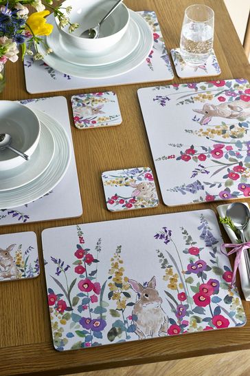 Set of 4 Josie Bunny Rabbit Placemats And Coasters