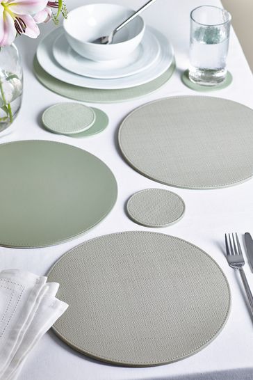 Set of 4 Sage Green Reversible Faux Leather Placemats and Coasters