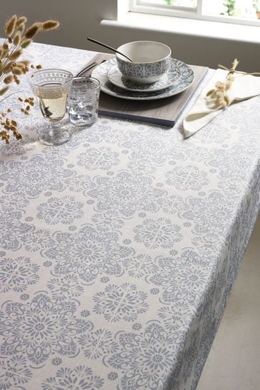 Blue Moroccan Tile Print Wipe Clean Tablecloth