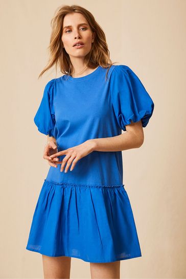 Mint Velvet Blue Puffed Jersey Mini Dress