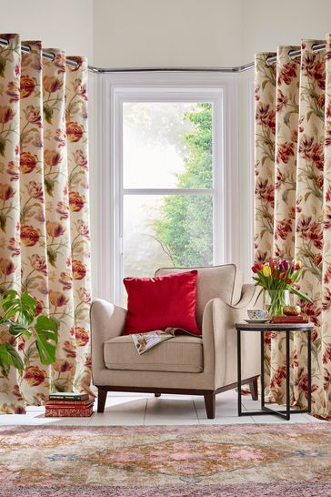 Laura Ashley Cranberry Red Gosford Eyelet Lined Curtains