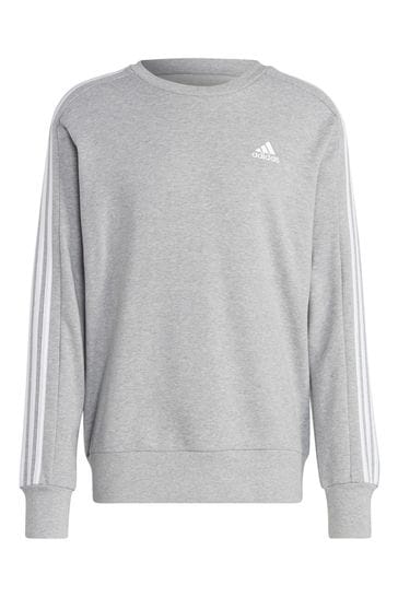 Adidas 3 hotsell stripe grey sweatshirt