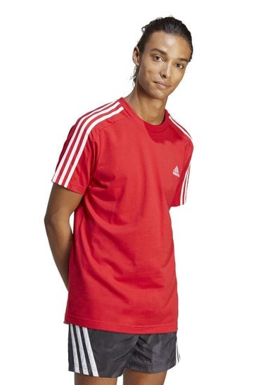 adidas Red Essentials Single Jersey 3-Stripes T-Shirt