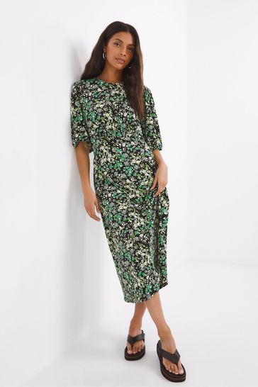 JD Williams Green Floral Jersey Short Sleeve Tea Dress