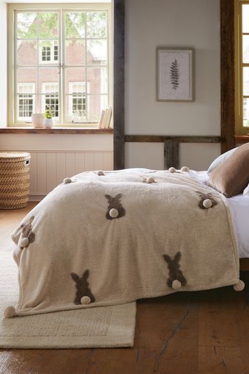 Neutral Base Cosy Bunny Appliqué Throw