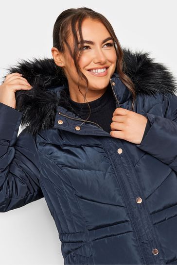 Blue puffer coat outlet with fur hood