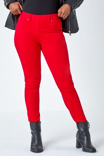 Red denim jeggings clearance