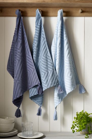 Set of 3 Blue Terry Tea Towels