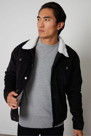 Threadbare Black Borg Collar Cord Jacket