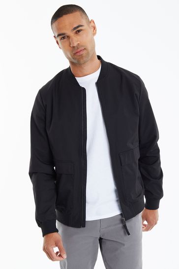 Threadbare Black Showerproof Utility Pocket Bomber Jacket