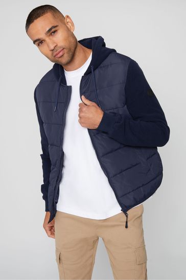 Threadbare Navy Padded Contrast Sleeve Hooded Jacket