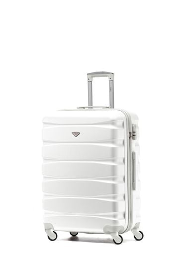 Flight Knight White Medium Hardcase Lightweight Check In Suitcase With 4 Wheels
