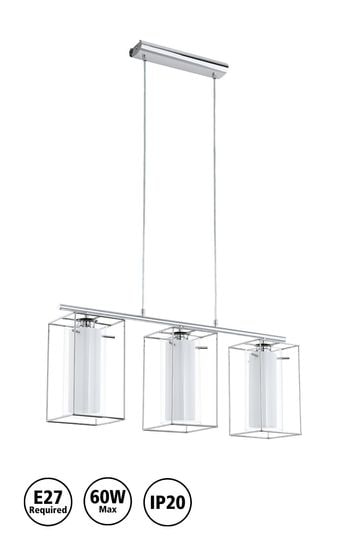 Eglo Chrome And Clear Loncino 3 Light Glass Ceiling Light Pendant