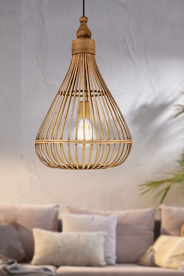 Eglo Natural Amsfield 1 Light Rattan Teardrop Ceiling Light Pendant