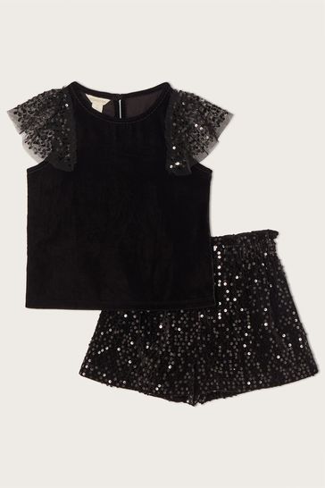 Monsoon Party Sequin Black Top and Shorts Set