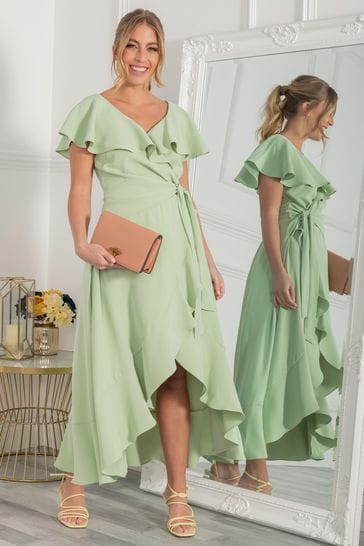 Jolie Moi Green Vella Frill Wrap Maxi Dress