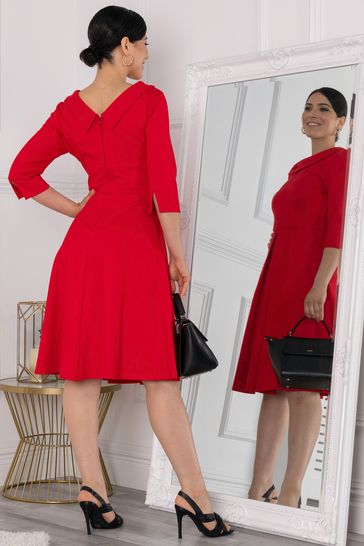 Jolie Moi Red Kyndall Sleeve Midi Dress 