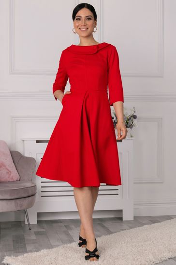 Jolie Moi Red Kyndall Sleeve Midi Dress 