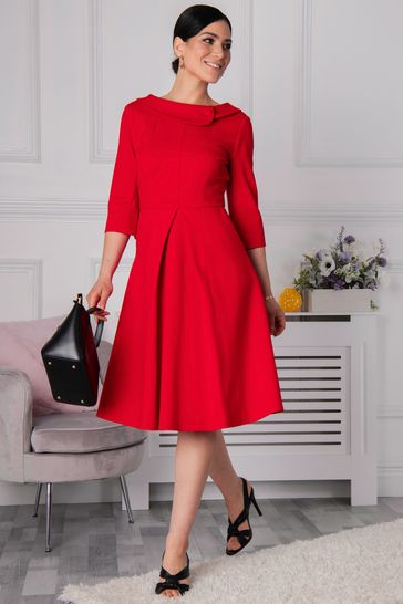 Jolie Moi Red Kyndall Sleeve Midi Dress 