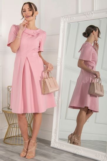 Jolie Moi Pink Valencia Button Collar Dress