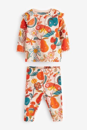 Peach Pink Floral Baby Top And Legging Set