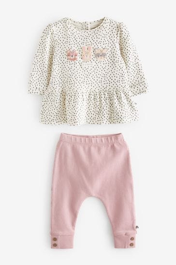 Pink/Mono Character Baby Top And Leggings Set
