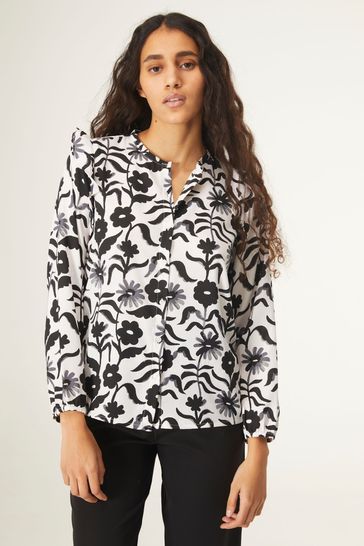 Compania Fantastica White With Black Flower Button Through Shirt