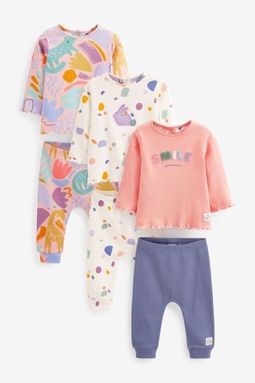 Pink/Lilac 6 Piece Baby T-Shirts and Leggings Set