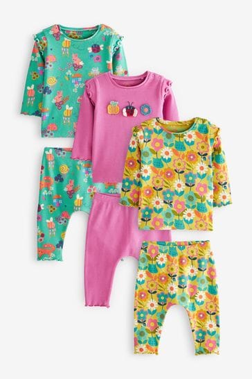 Green/ Pink 6 Piece Baby T-Shirts and Leggings Set