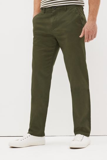 Mid Khaki Green Straight Stretch Chino Trousers