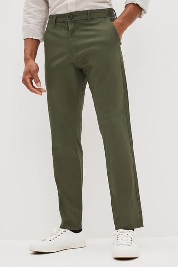 Mid Khaki Green Slim Stretch Chino Trousers