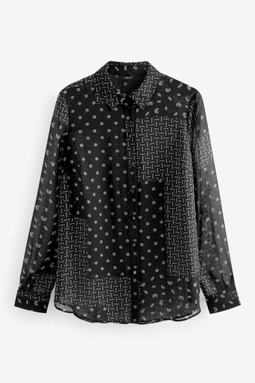 Buy Black/Ecru White Scribble Spot Print Long Sleeve Sheer Shirt from Next  Luxembourg