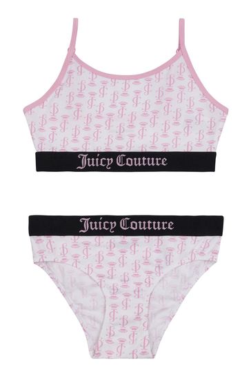 Buy Juicy Couture Juicy White/Pink Printed Bralette & Brief