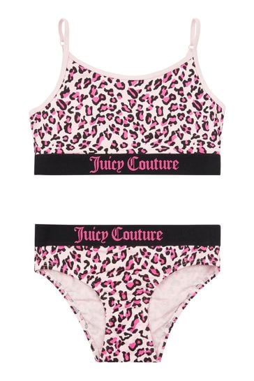 Juicy Couture Pink Leopard Bralette & Brief Underwear Set