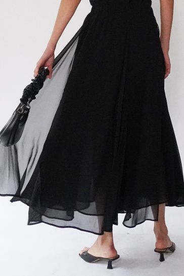 Religion Black Floaty Sheer Multi Layered Olsen Maxi Skirt