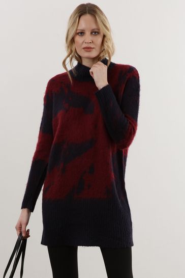 Religion Blue High Neck Jumper Tunic Dress In Neutral Pattern