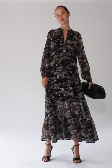 Buy Religion Black Tiered Maxi Shirt Dress In Beautiful Prints from Next Luxembourg