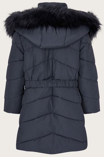 Buy Monsoon Blue Belted Faux Fur Hooded Coat from Next Saudi Arabia