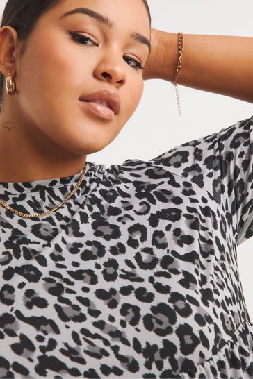 Buy Simply Be Grey Animal Print Supersoft Tiered Midi Dress from Next Luxembourg