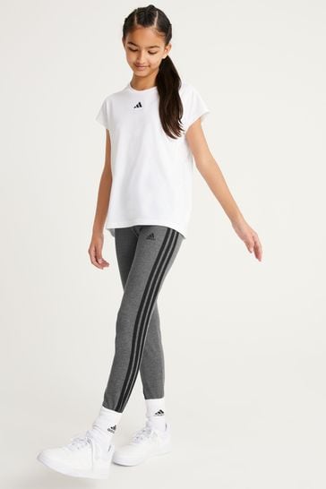 adidas Grey Junior Essentials 3-Stripes Cotton Leggings