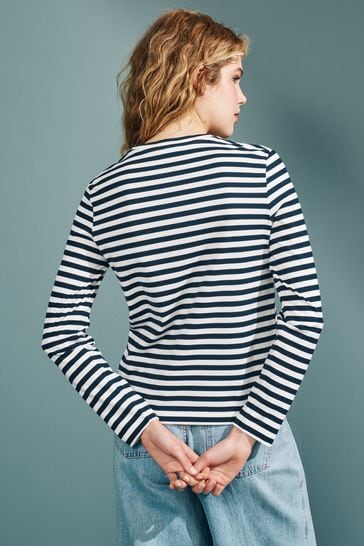 Lacoste Womens White Navy Striped Jersey T Shirt